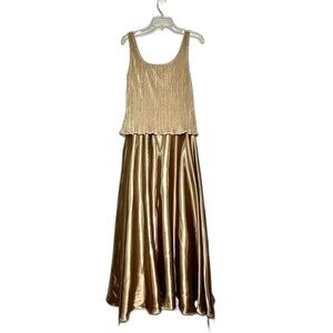 Cachet Formal Dress Pleated Top Satin Skirt Sz 10 Gold No Blazer